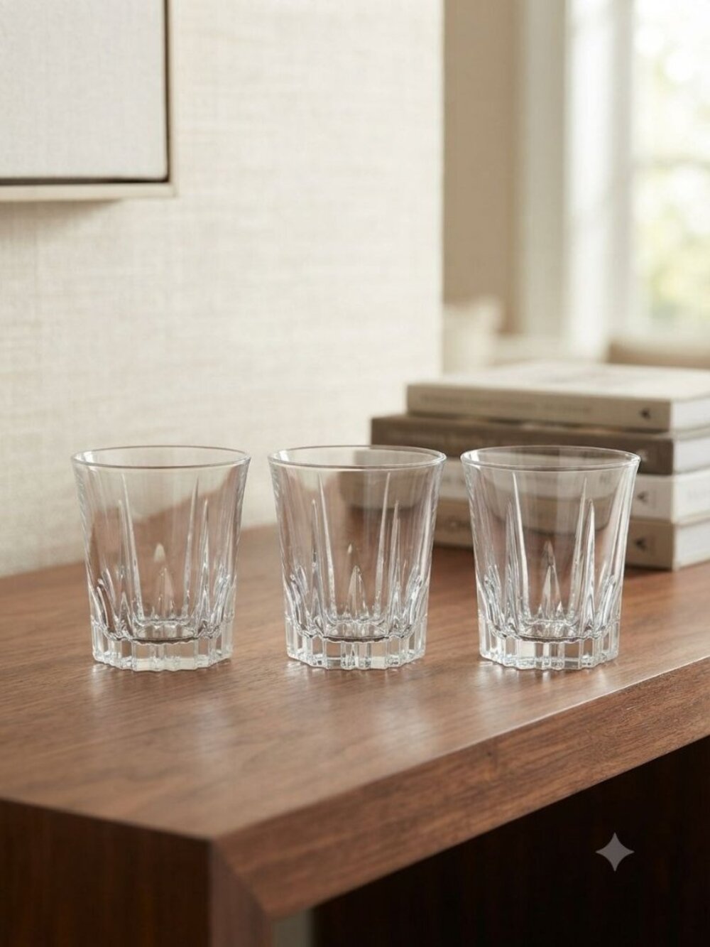 Set of 3 Vintage Luminarc 10 Panel Cut Clear Glass Old Fashioned Rocks Glasses